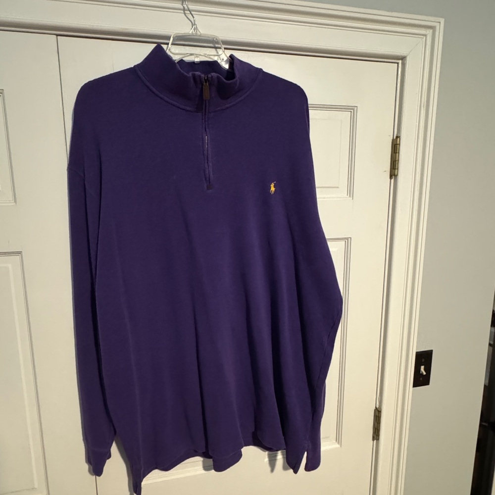 Ralph Lauren Men's Purple Half-Zip Sweater with Gold Pony